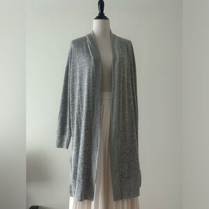 Joan vass L Gray Open-Front long thin layering cardigan Sweater